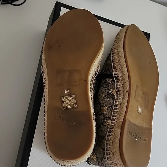 GUCCI PILAR ESPADRILLES BEIGE GOLD BEES - Picture 8 of 10